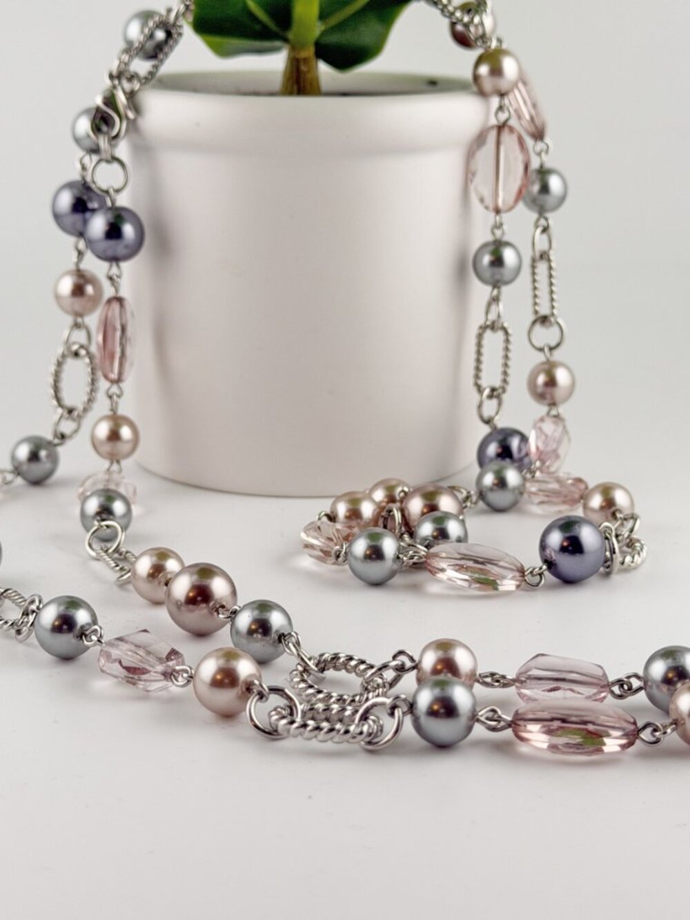 Premier Designs Vintage Newport Silver-tone 48" Pearl and Beaded Strand Necklace - Picture 2 of 4